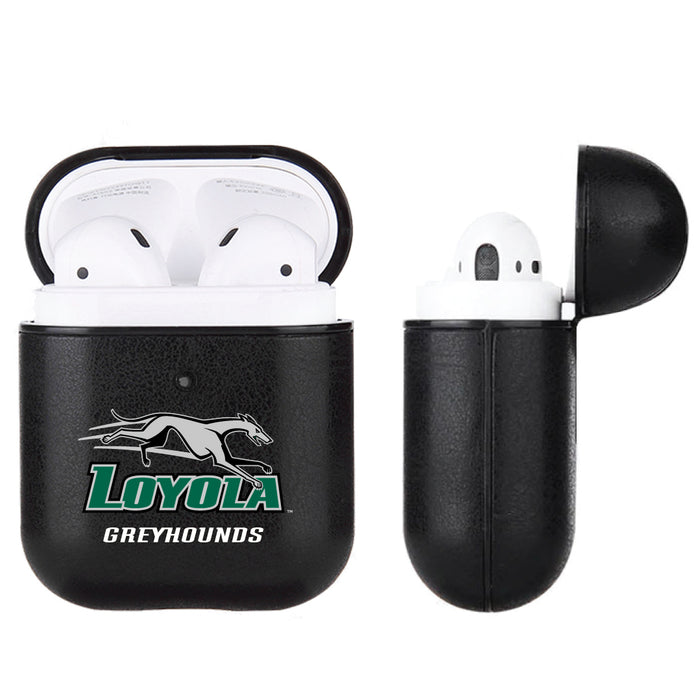 Fan Brander Black Leatherette Apple AirPod case with Loyola Univ Of Maryland Hounds Primary Logo