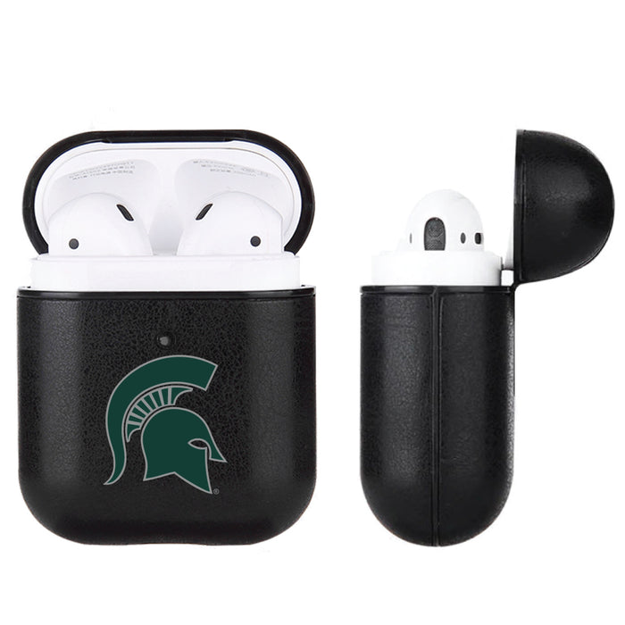 Fan Brander Black Leatherette Apple AirPod case with Michigan State Spartans Primary Logo