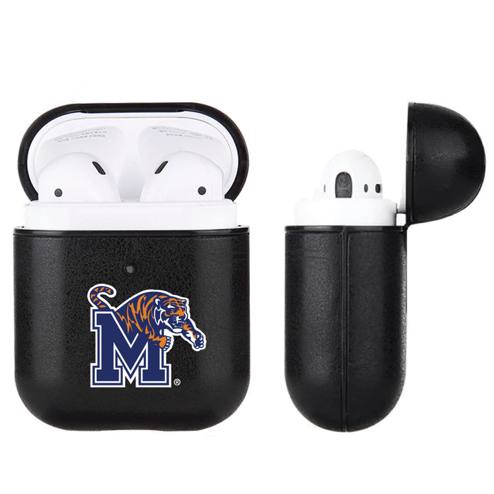 Fan Brander Black Leatherette Apple AirPod case with Memphis Tigers Primary Logo