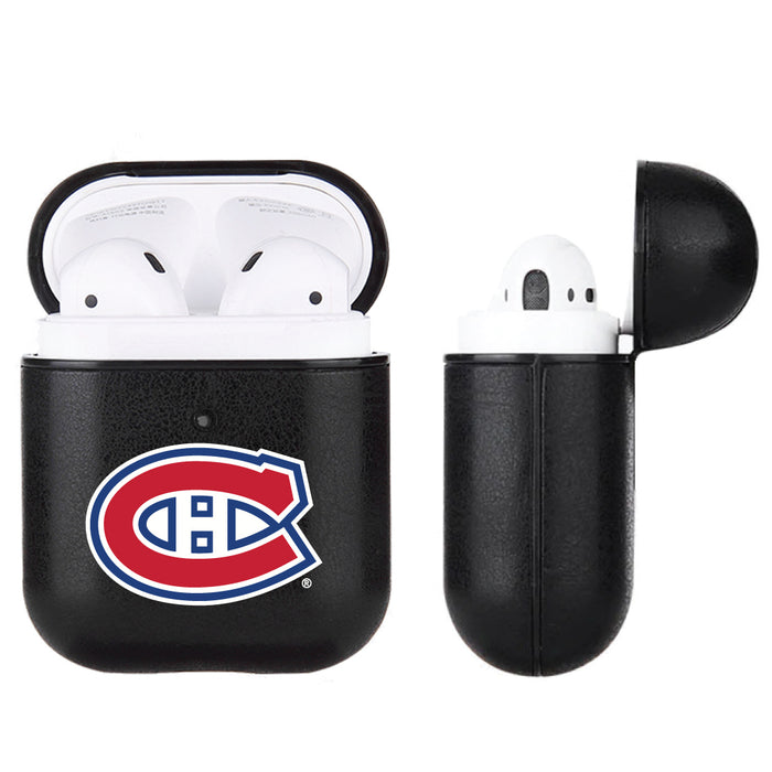 Fan Brander Black Leatherette Apple AirPod case with Montreal Canadiens Primary Logo