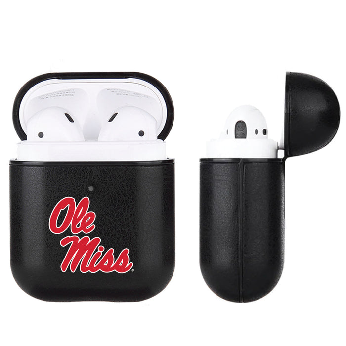 Fan Brander Black Leatherette Apple AirPod case with Mississippi Ole Miss Primary Logo