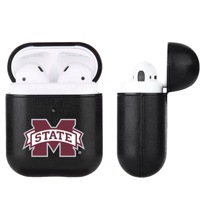 Fan Brander Black Leatherette Apple AirPod case with Mississippi State Bulldogs Primary Logo