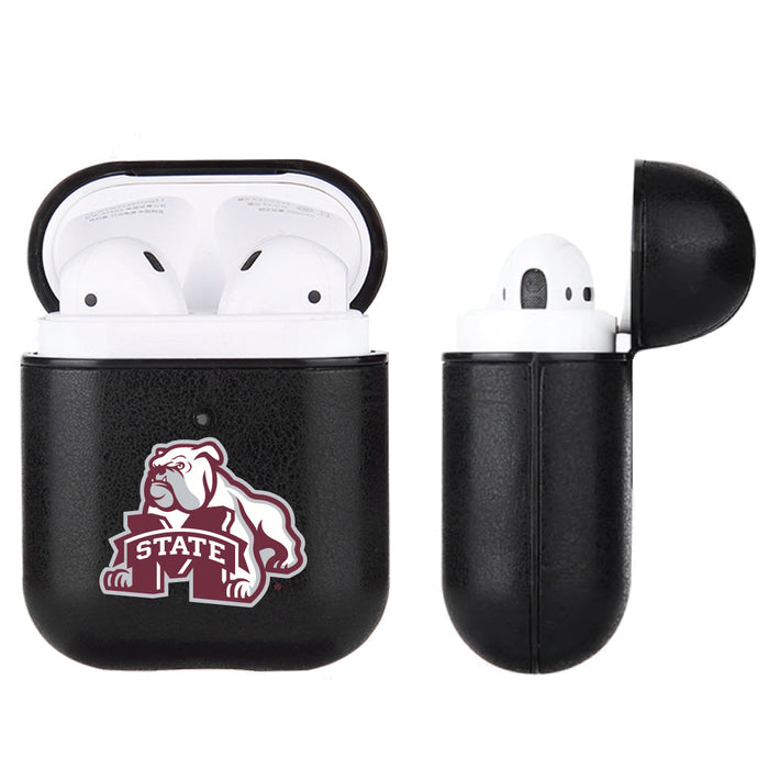 Fan Brander Black Leatherette Apple AirPod case with Mississippi State Bulldogs Secondary Logo