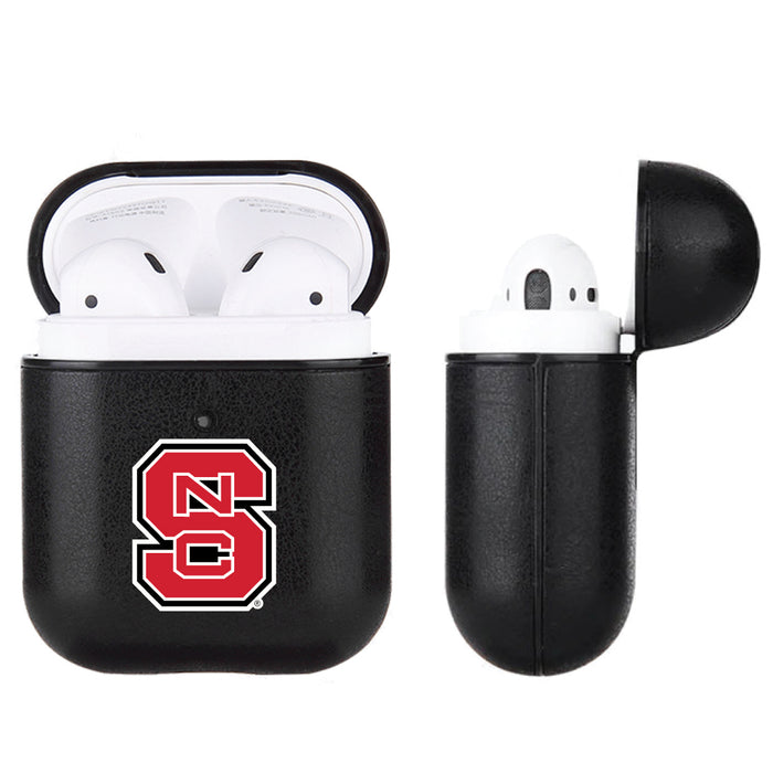 Fan Brander Black Leatherette Apple AirPod case with NC State Wolfpack Primary Logo