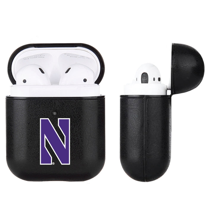 Fan Brander Black Leatherette Apple AirPod case with Northwestern Wildcats Primary Logo