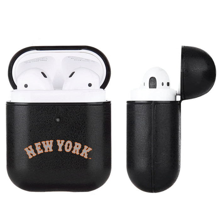 Fan Brander Black Leatherette Apple AirPod case with New York Mets Wordmark Logo