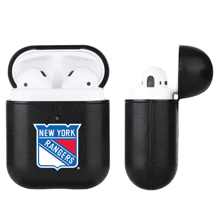 Fan Brander Black Leatherette Apple AirPod case with New York Rangers Primary Logo