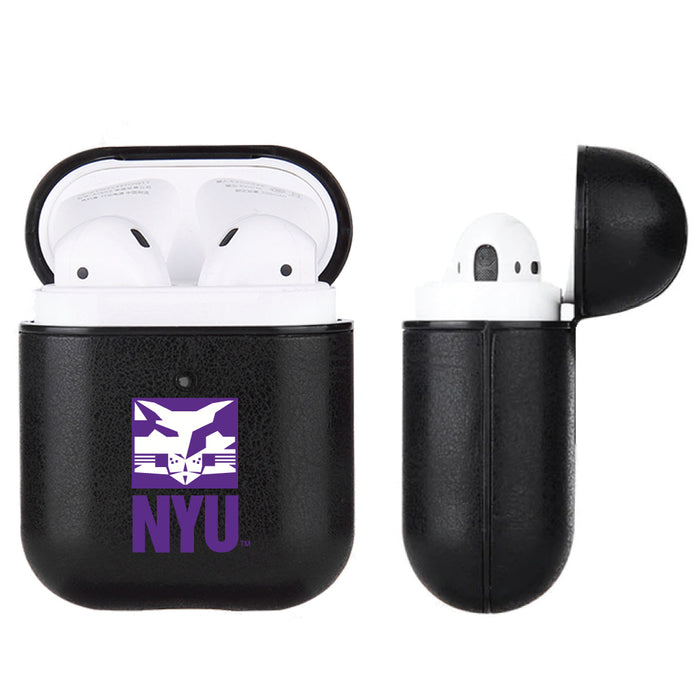Fan Brander Black Leatherette Apple AirPod case with NYU Secondary Logo