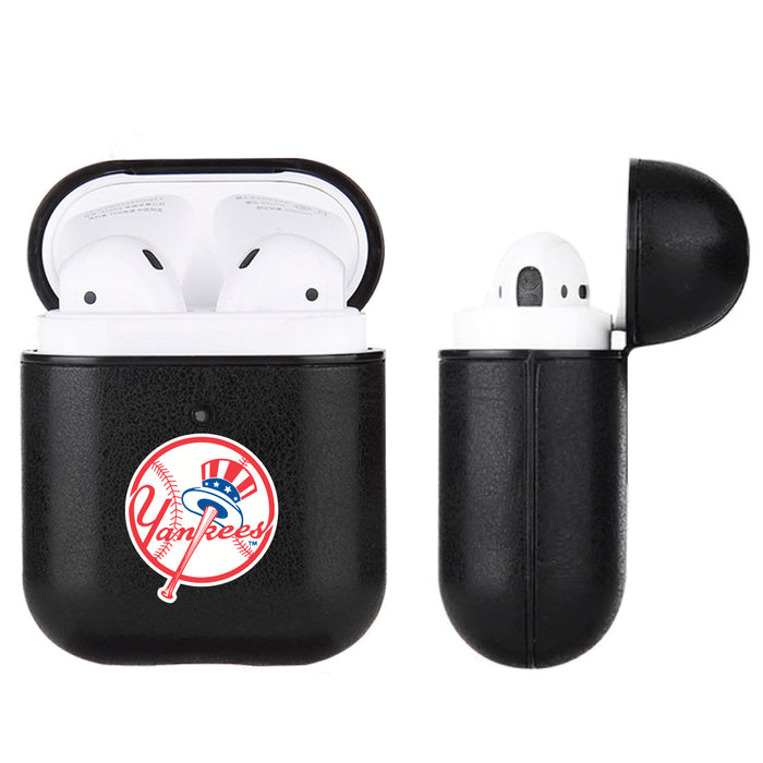 Fan Brander Black Leatherette Apple AirPod case with New York Yankees Secondary Logo