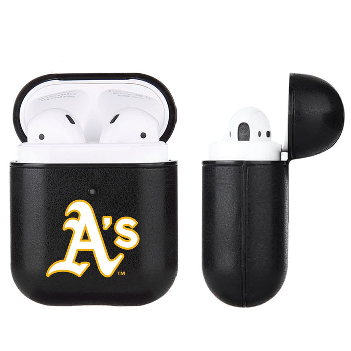Fan Brander Black Leatherette Apple AirPod case with Oakland Athletics Primary Logo