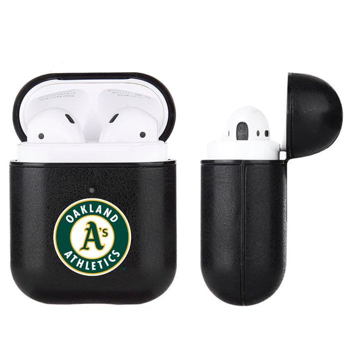 Fan Brander Black Leatherette Apple AirPod case with Oakland Athletics Secondary Logo