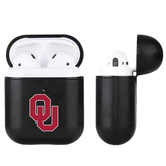 Fan Brander Black Leatherette Apple AirPod case with Oklahoma Sooners Primary Logo