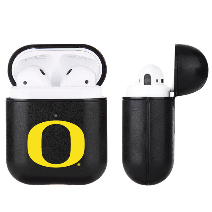 Fan Brander Black Leatherette Apple AirPod case with Oregon Ducks Primary Logo