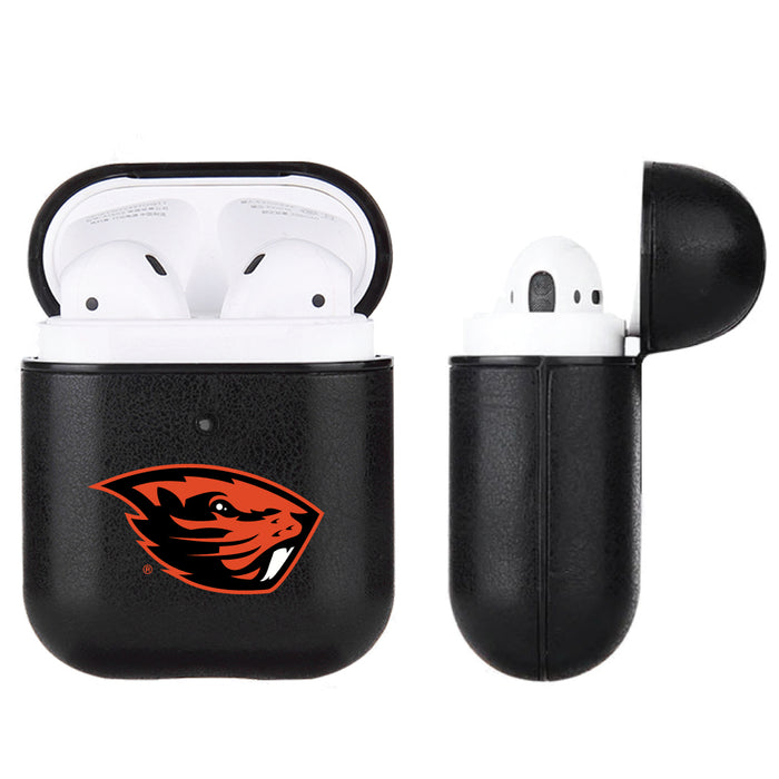 Fan Brander Black Leatherette Apple AirPod case with Oregon State Beavers Primary Logo