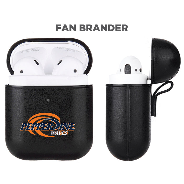 Fan Brander Black Leatherette Apple AirPod case with Pepperdine Waves Primary Logo