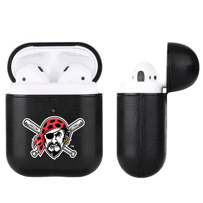 Fan Brander Black Leatherette Apple AirPod case with Pittsburgh Pirates Secondary Logo