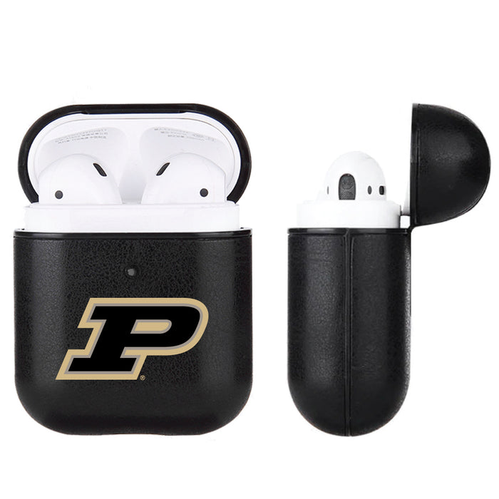Fan Brander Black Leatherette Apple AirPod case with Purdue Boilermakers Primary Logo
