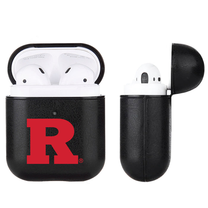 Fan Brander Black Leatherette Apple AirPod case with Rutgers Scarlet Knights Primary Logo