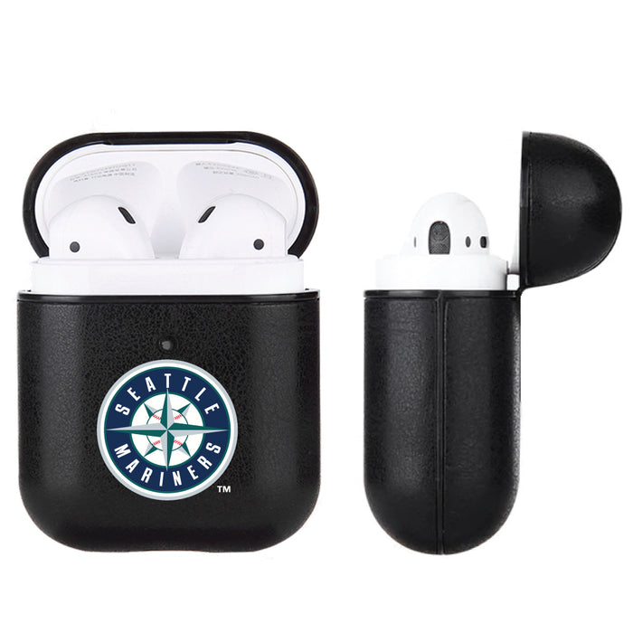 Fan Brander Black Leatherette Apple AirPod case with Seattle Mariners Primary Logo