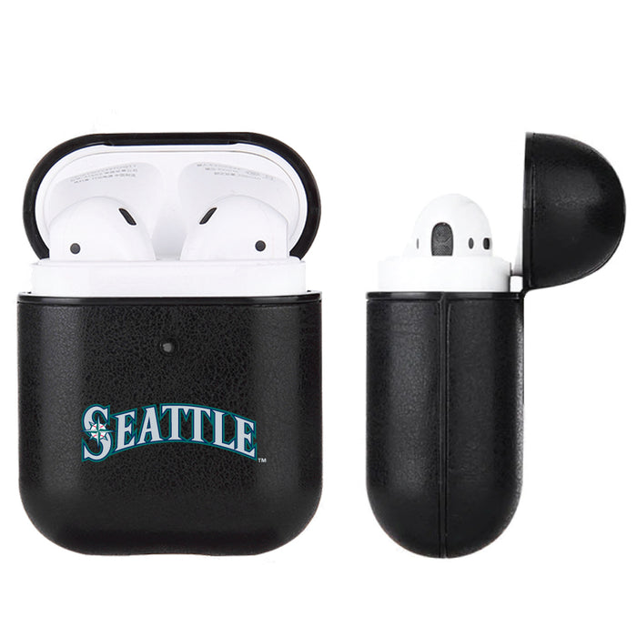 Fan Brander Black Leatherette Apple AirPod case with Seattle Mariners Wordmark Logo