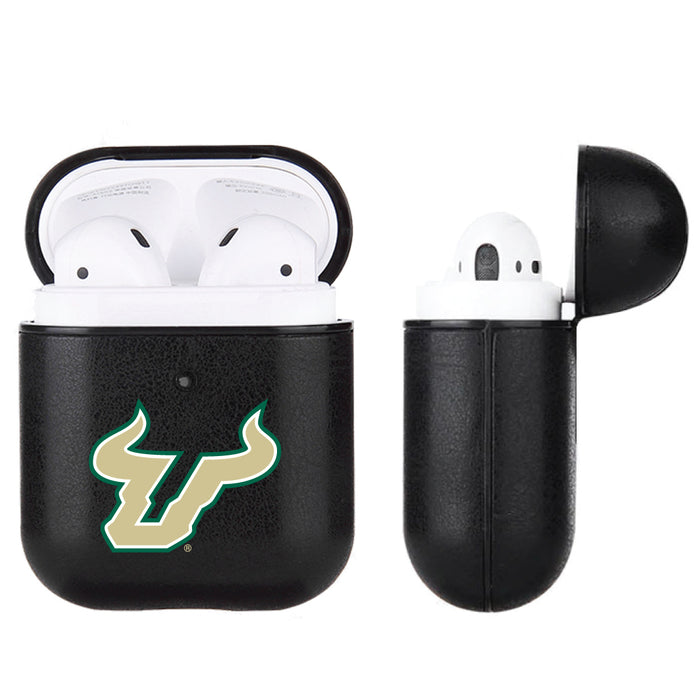 Fan Brander Black Leatherette Apple AirPod case with South Florida Bulls Primary Logo