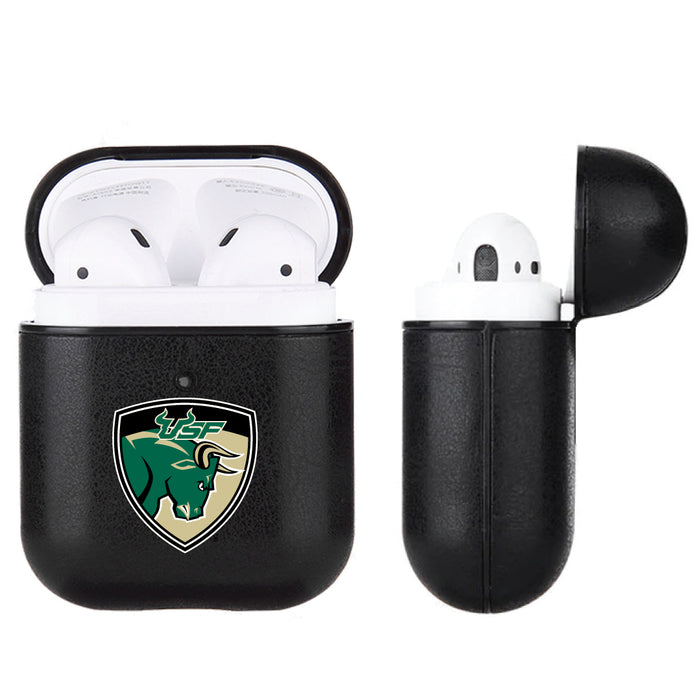 Fan Brander Black Leatherette Apple AirPod case with South Florida Bulls Secondary Logo