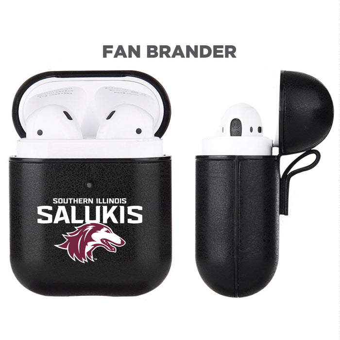 Fan Brander Black Leatherette Apple AirPod case with Southern Illinois Salukis Primary Logo