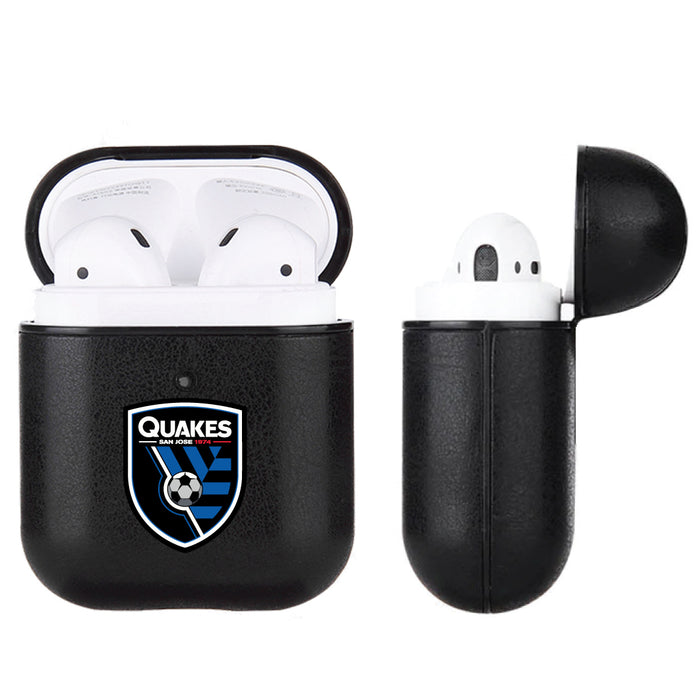 Fan Brander Black Leatherette Apple AirPod case with San Jose Earthquakes Primary Logo