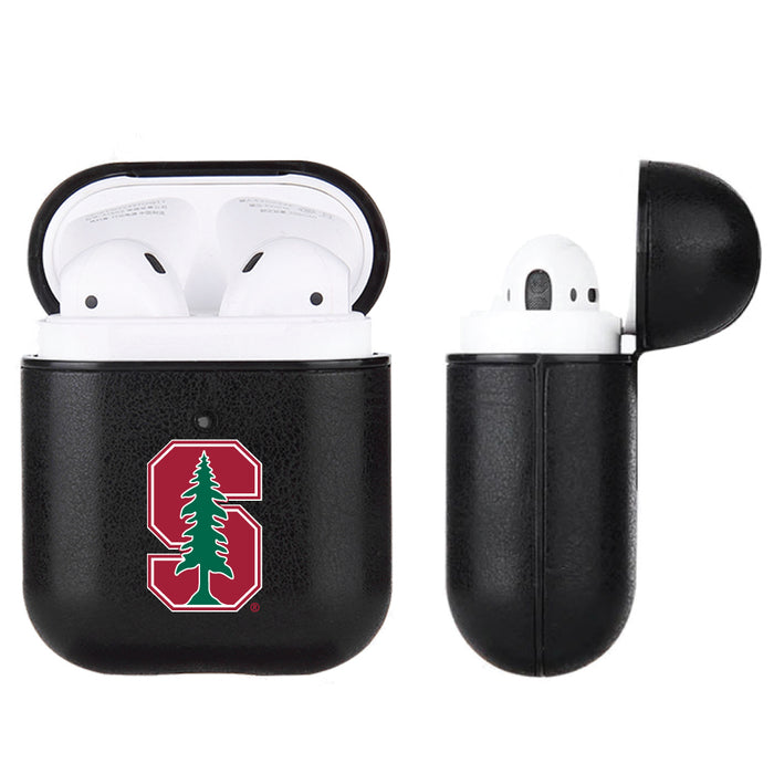 Fan Brander Black Leatherette Apple AirPod case with Stanford Cardinal Primary Logo