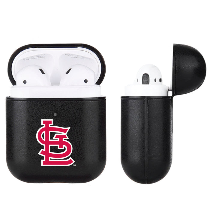 Fan Brander Black Leatherette Apple AirPod case with St. Louis Cardinals Secondary Logo