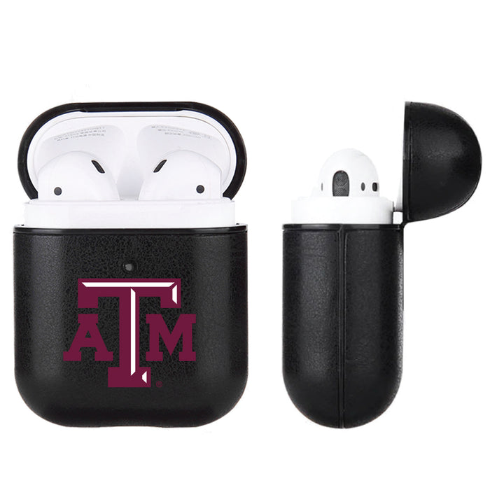 Fan Brander Black Leatherette Apple AirPod case with Texas A&M Aggies Primary Logo