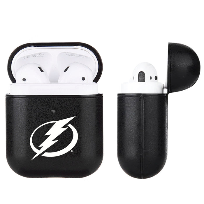 Fan Brander Black Leatherette Apple AirPod case with Tampa Bay Lightning Primary Logo