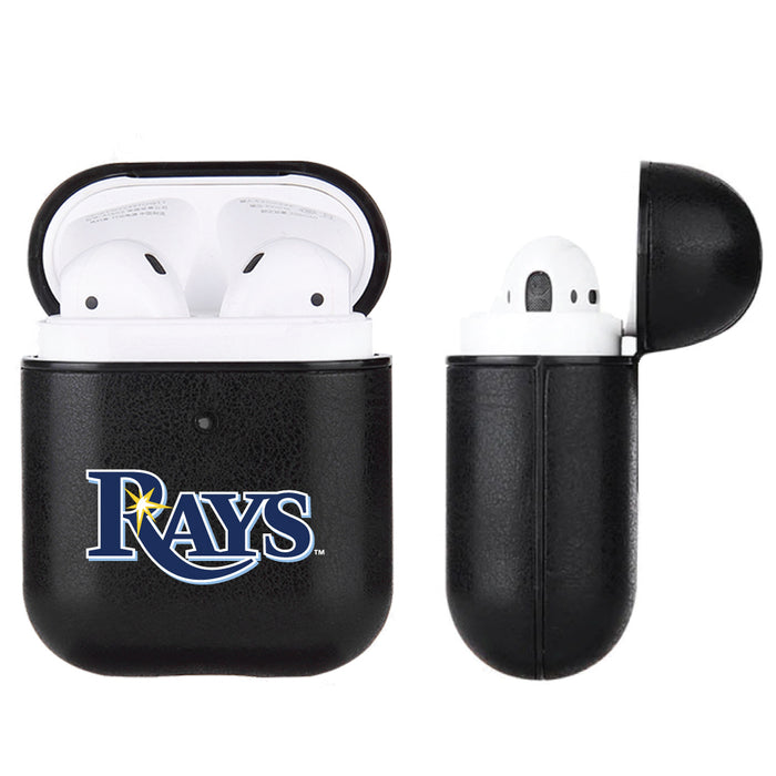 Fan Brander Black Leatherette Apple AirPod case with Tampa Bay Rays Primary Logo