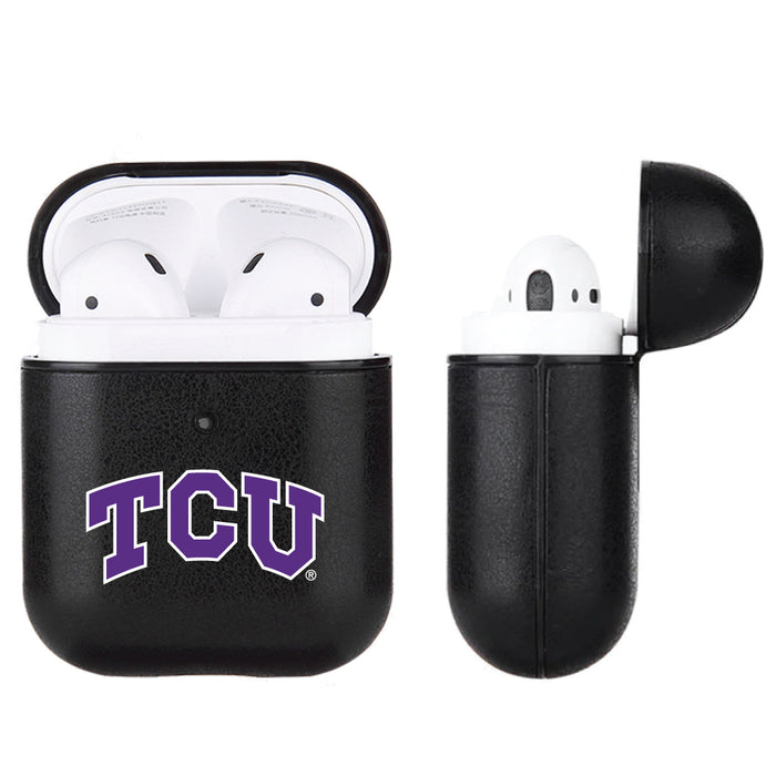 Fan Brander Black Leatherette Apple AirPod case with Texas Christian University Horned Frogs Primary Logo