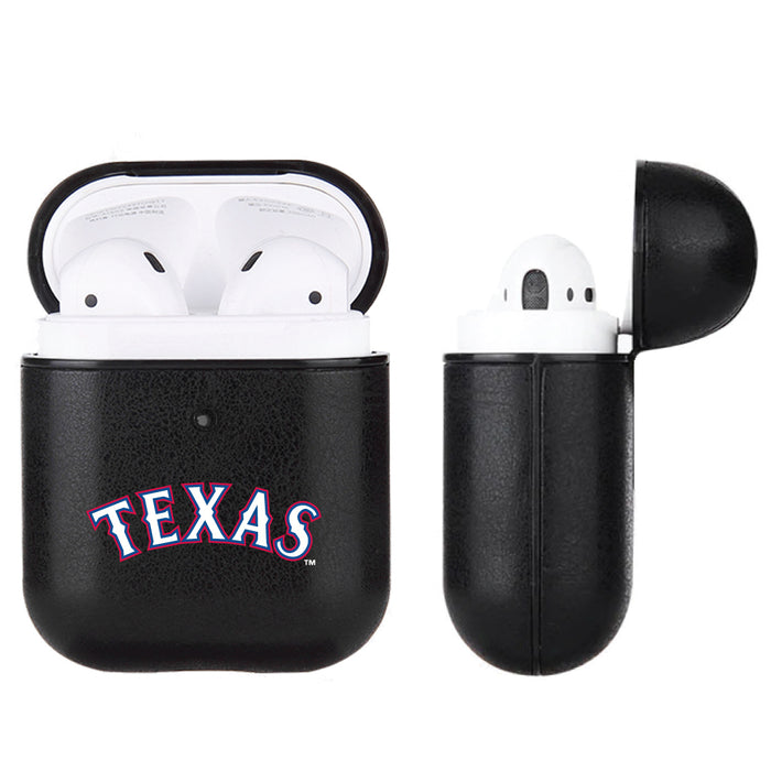 Fan Brander Black Leatherette Apple AirPod case with Texas Rangers Wordmark Logo