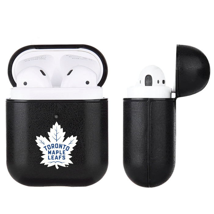 Fan Brander Black Leatherette Apple AirPod case with Toronto Maple Leafs Primary Logo