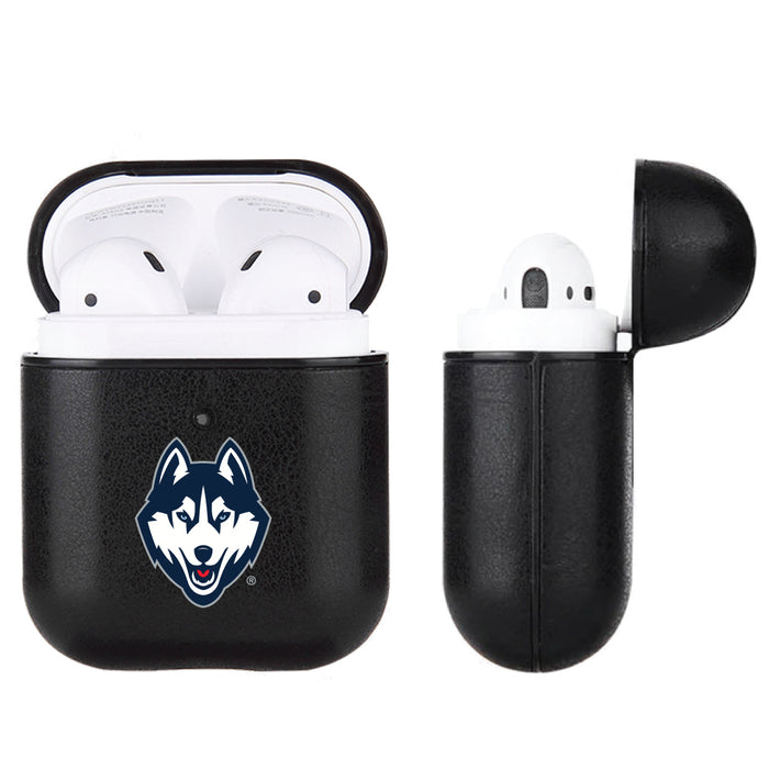Fan Brander Black Leatherette Apple AirPod case with Uconn Huskies Primary Logo