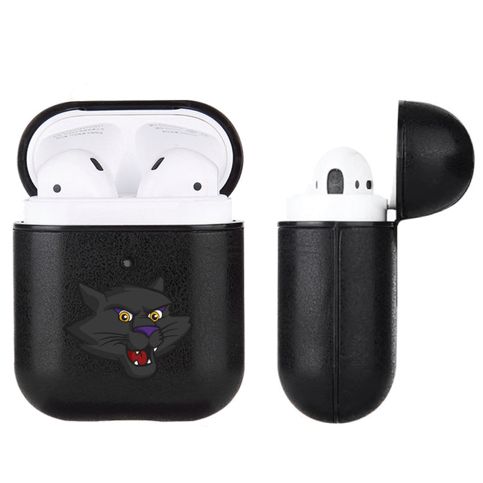 Fan Brander Black Leatherette Apple AirPod case with Northern Iowa Panthers Secondary Logo
