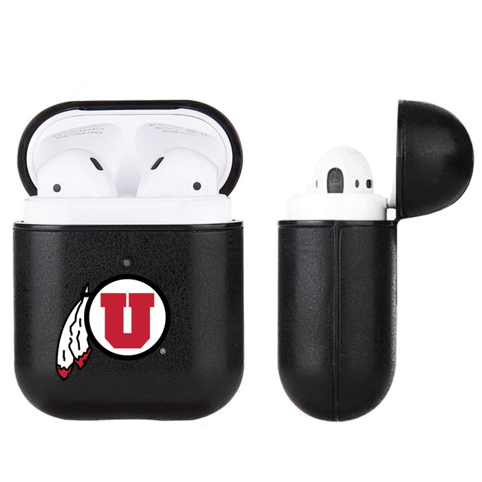 Fan Brander Black Leatherette Apple AirPod case with Utah Utes Primary Logo