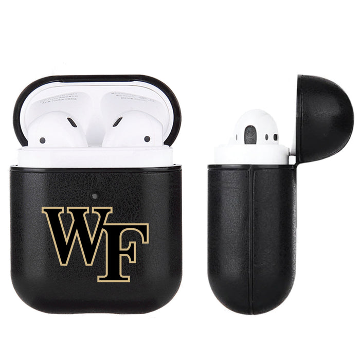 Fan Brander Black Leatherette Apple AirPod case with Wake Forest Demon Deacons Primary Logo
