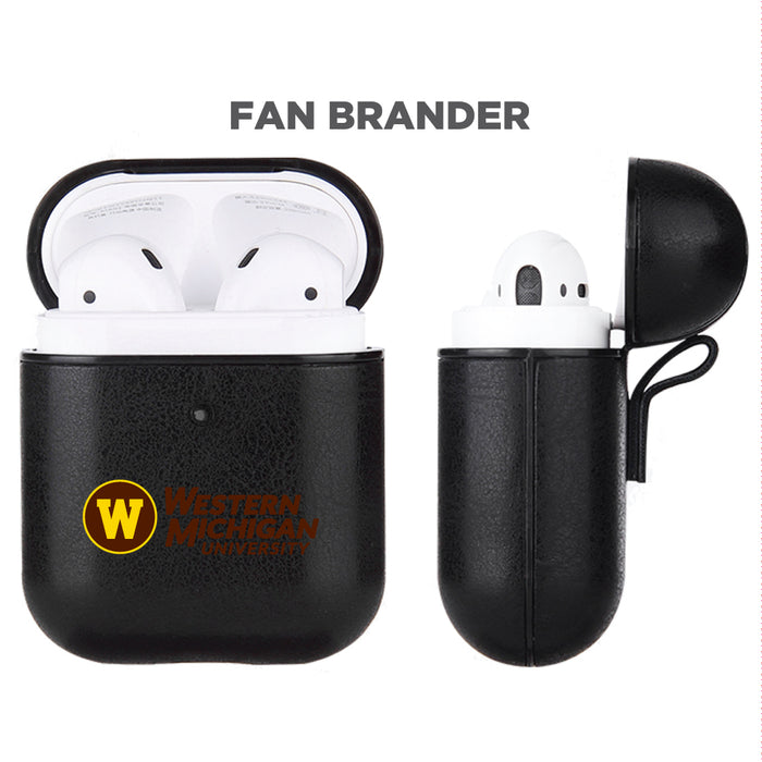 Fan Brander Black Leatherette Apple AirPod case with Western Michigan Broncos Primary Logo