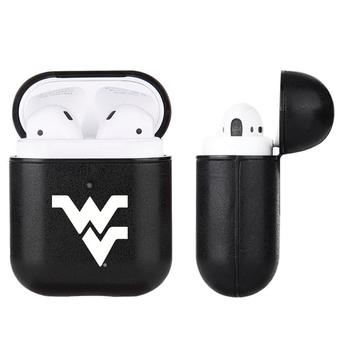 Fan Brander Black Leatherette Apple AirPod case with West Virginia Mountaineers Primary Logo