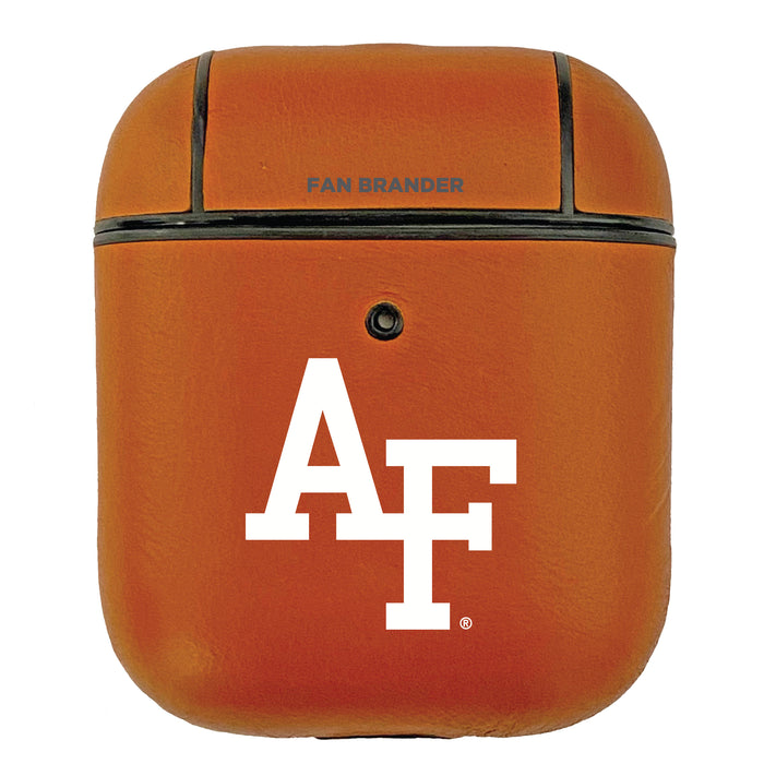 Fan Brander Tan Leatherette Apple AirPod case with Airforce Falcons Primary Logo