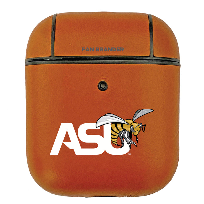 Fan Brander Tan Leatherette Apple AirPod case with Alabama State Hornets Primary Logo