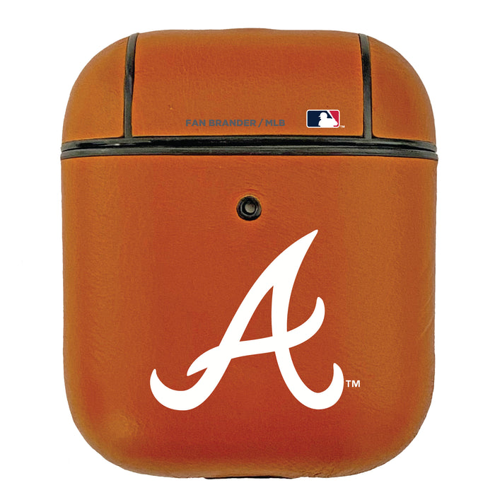 Fan Brander Tan Leatherette Apple AirPod case with Atlanta Braves Primary Logo