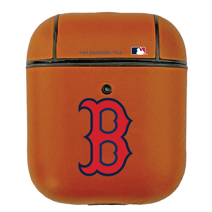 Fan Brander Tan Leatherette Apple AirPod case with Boston Red Sox Primary Logo