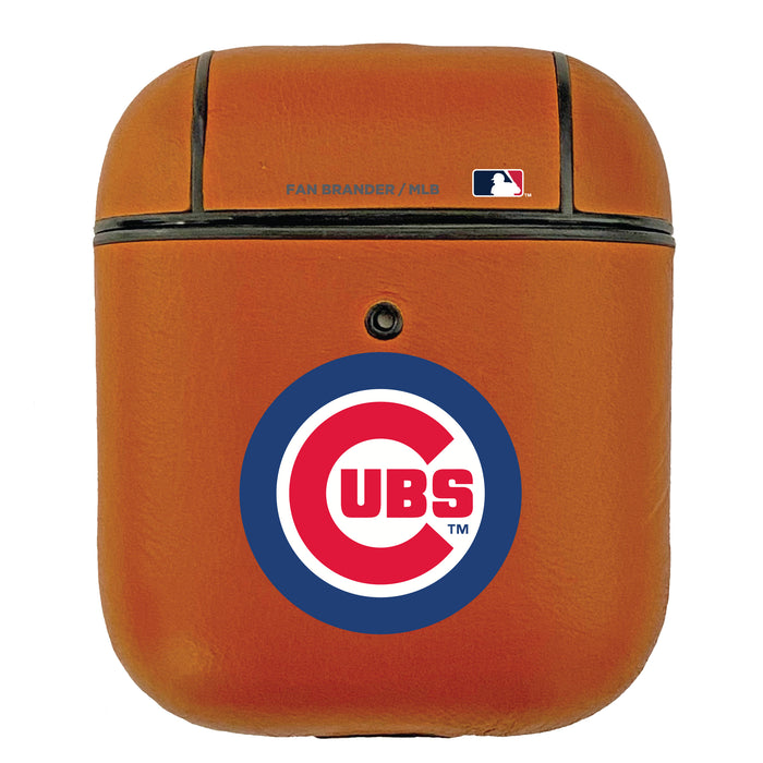 Fan Brander Tan Leatherette Apple AirPod case with Chicago Cubs Primary Logo