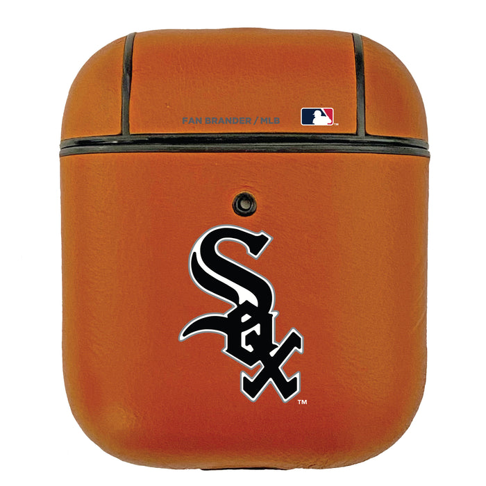 Fan Brander Tan Leatherette Apple AirPod case with Chicago White Sox Primary Logo