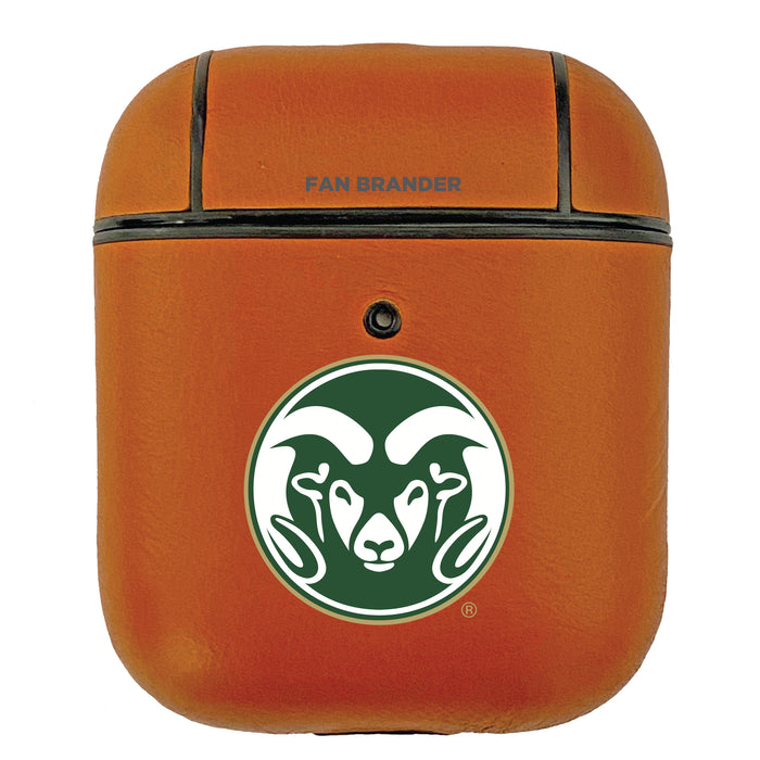 Fan Brander Tan Leatherette Apple AirPod case with Colorado State Rams Primary Logo