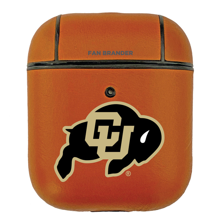 Fan Brander Tan Leatherette Apple AirPod case with Colorado Buffaloes Primary Logo